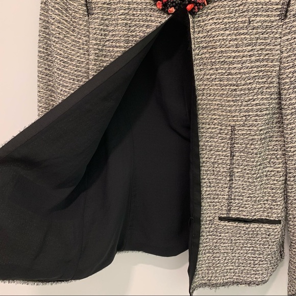 Zara Tweed Boucle Blazer Beaded Neckline Medium - Picture 11 of 12